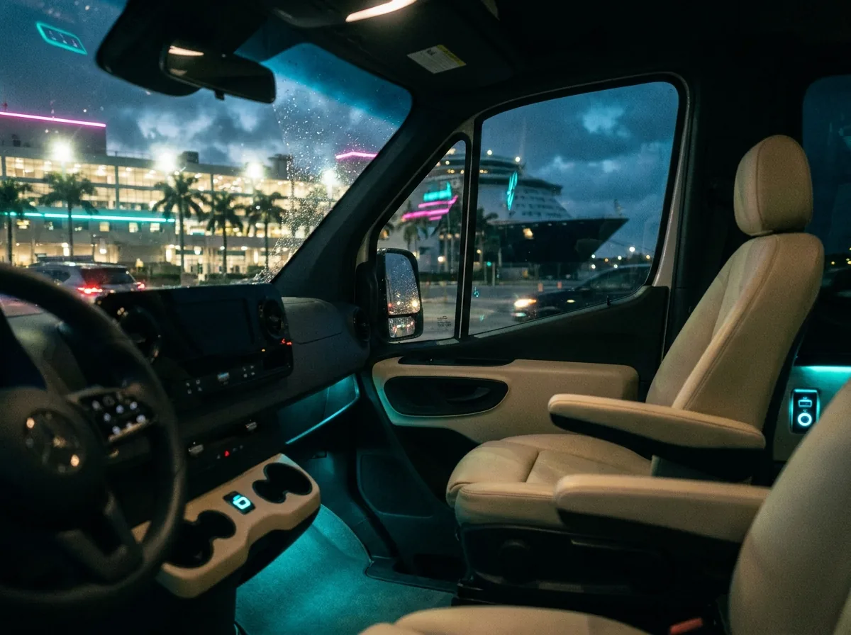 Sprinter interior cabin at night
